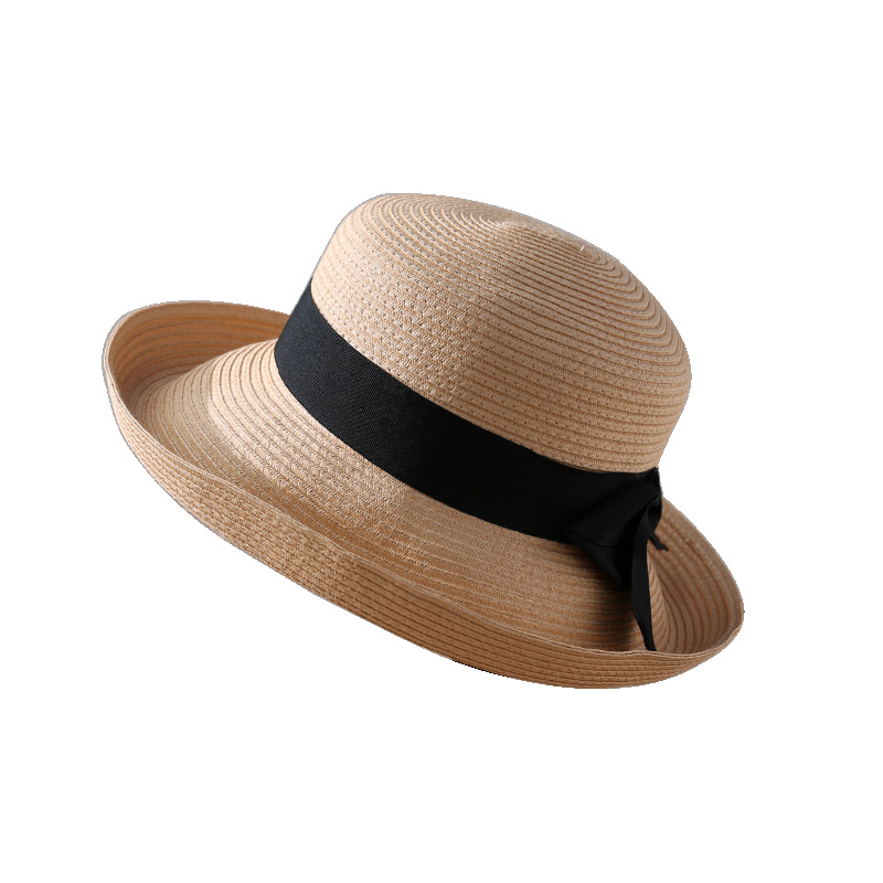 灵珑卷边帽子女士夏天小沿潮遮阳帽可折叠春天沙滩帽草帽太阳帽