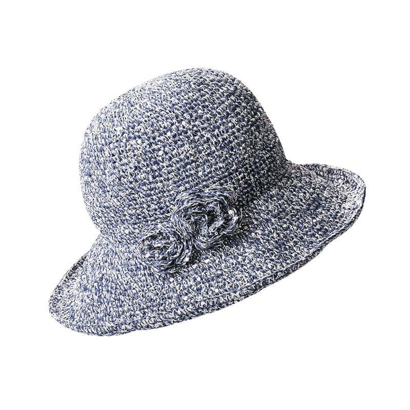 灵珑 帽子女夏小清新可爱花朵草帽大沿可折叠遮阳帽亮片太阳帽