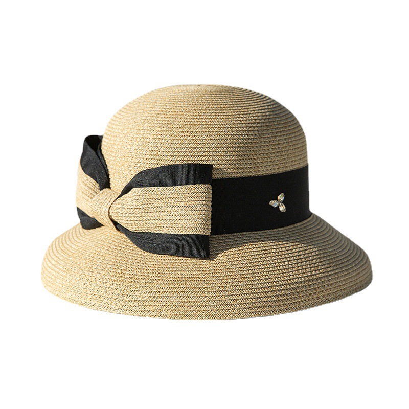 夏季法式复古防晒赫本风草帽遮阳帽沙滩可折叠百搭帽子女防晒帽批