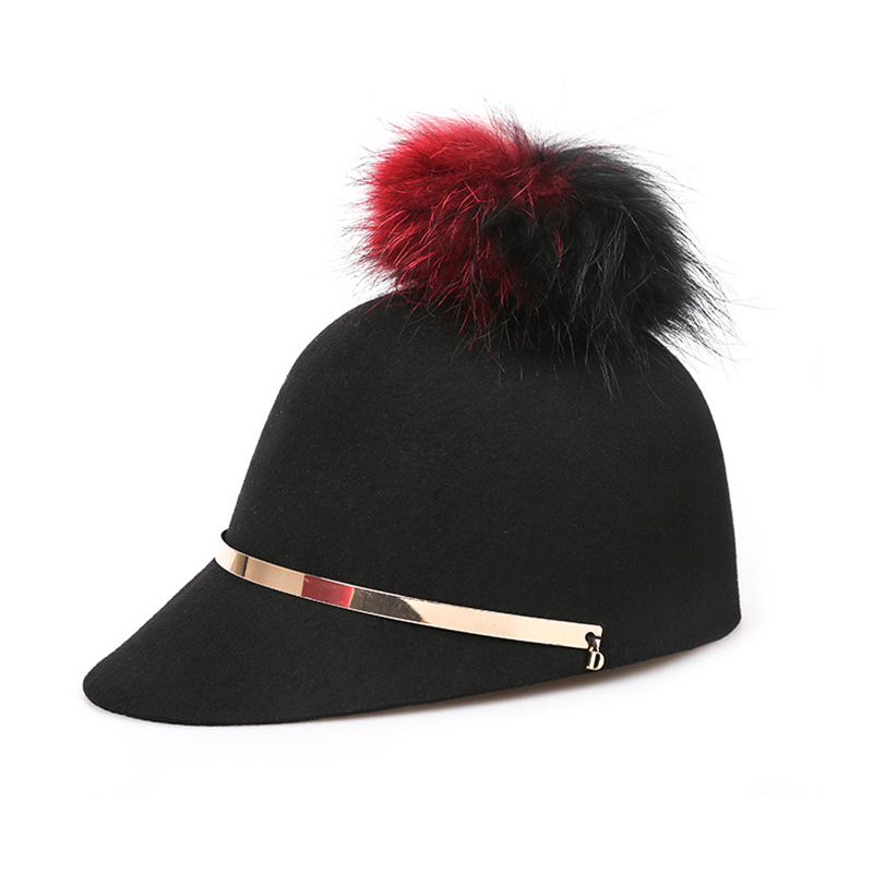 秋冬全羊毛毡帽可爱学院风马术帽减龄时尚棒球帽鸭舌帽