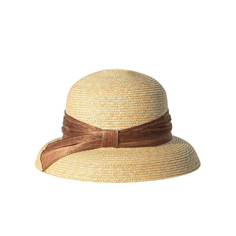 法式女夏季遮阳防晒出游草帽盆帽优雅真丝麻装饰