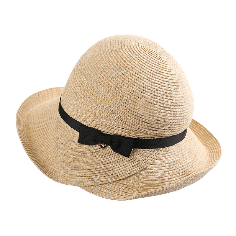 灵珑 草帽女夏季海边度假出游沙滩遮阳帽女可折叠蝴蝶结小清新