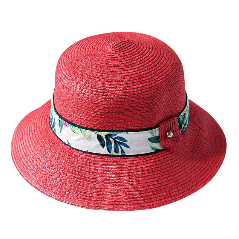 帽子女夏天宽檐海滩出游遮阳帽可折叠太阳帽子小清新花布装饰帽子