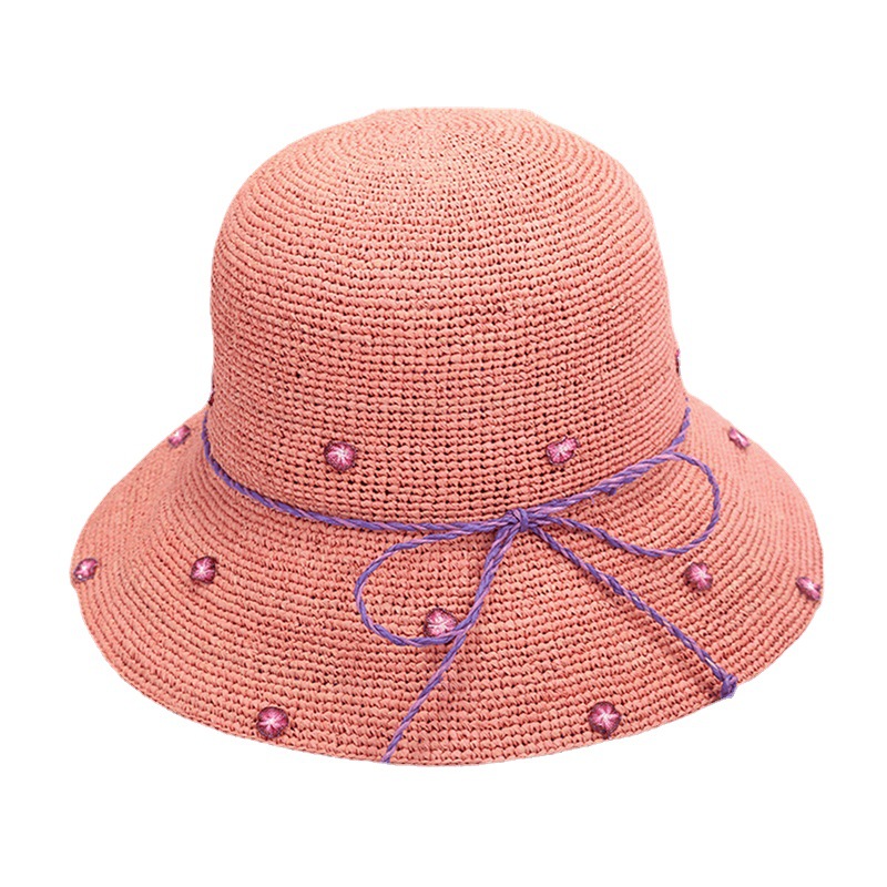 灵珑帽子女夏天花朵拉菲草帽小清新沙滩帽休闲可折叠出游海边帽子